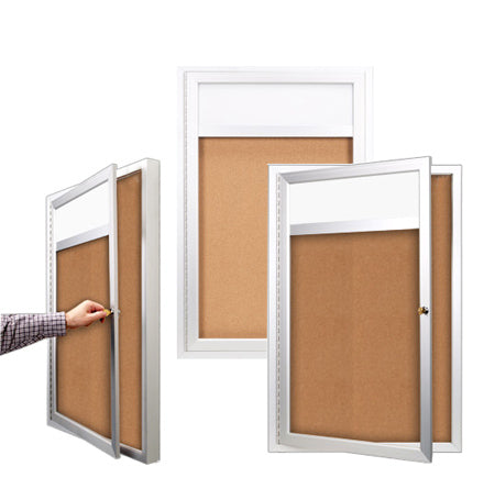 Outdoor Enclosed Bulletin Boards 27 x 39 with Header & Light (Single Door)