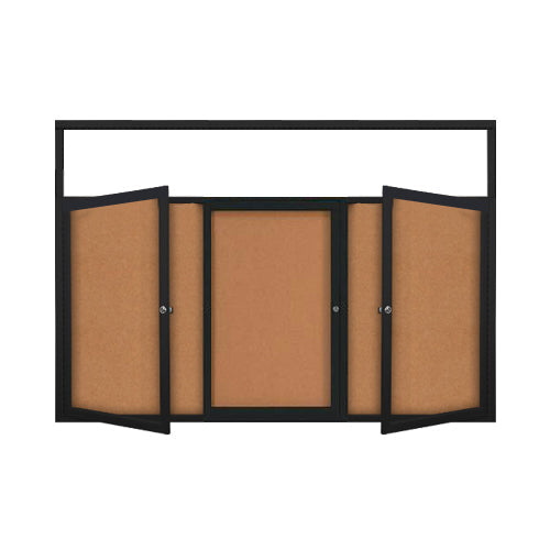 Enclosed Outdoor Bulletin Boards 72 x 30 with Header & Lights (Radius Edge) (3 DOORS)