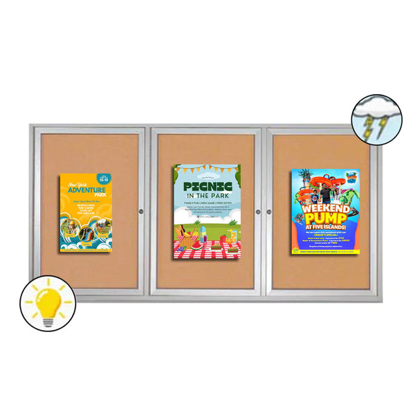 72 x 36 Enclosed Outdoor Bulletin Boards with Lights (3 DOORS)