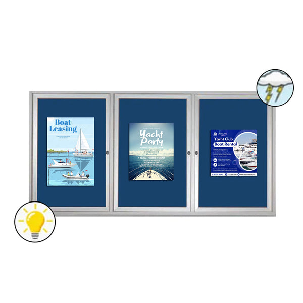 96 x 24 Enclosed Outdoor Bulletin Boards with Lights (3 DOORS)