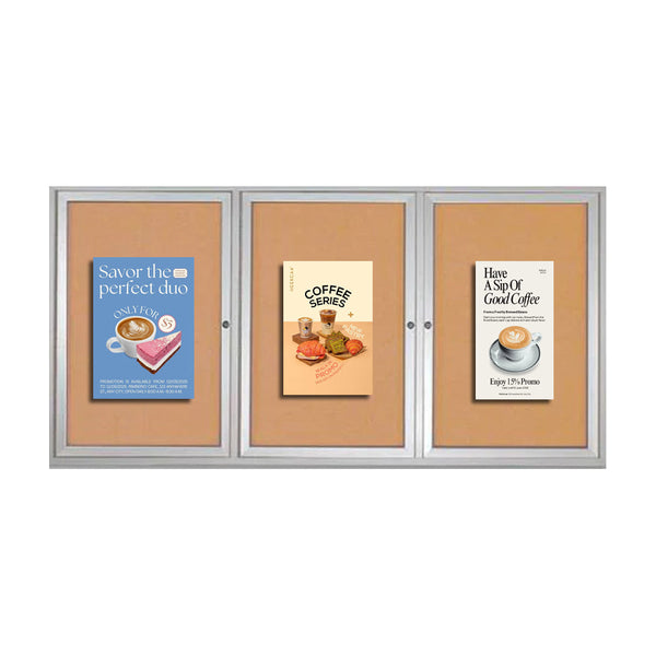 96 x 36 Enclosed Outdoor Bulletin Boards with Lights (3 DOORS)