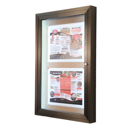 24x36 Outdoor LED Lighted Enclosed Cork Bulletin Board with Single Door Durable Aluminum Cabinet