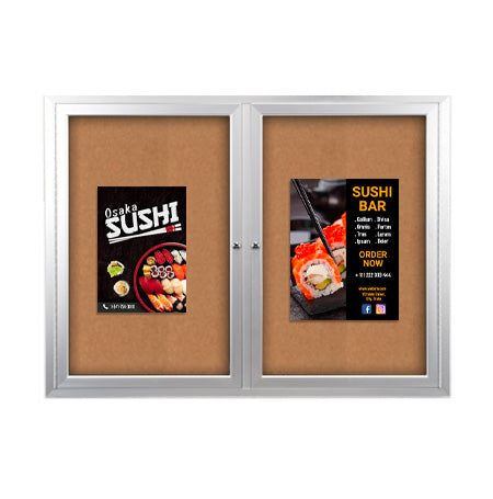 96x36 Enclosed Outdoor Bulletin Boards with Radius Edge (2 DOORS)