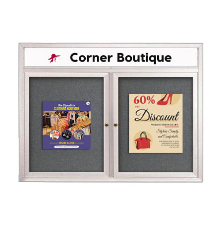 Enclosed Outdoor Bulletin Boards 60 x 24 with Message Header and Radius Edge (2 DOORS)