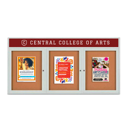 Enclosed Outdoor Bulletin Boards 72 x 24 with Message Header and Radius Edge (3 DOORS)