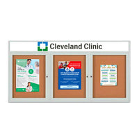 Enclosed Outdoor Bulletin Boards 84 x 24 with Message Header and Radius Edge (3 DOORS)