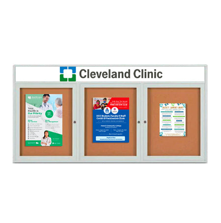 Enclosed Outdoor Bulletin Boards 84 x 24 with Message Header and Radius Edge (3 DOORS)