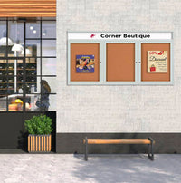 Enclosed Outdoor Bulletin Boards 84 x 36 with Message Header and Radius Edge (3 DOORS)