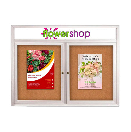 Enclosed Outdoor Bulletin Boards 96 x 36 with Message Header and Radius Edge (2 DOORS)