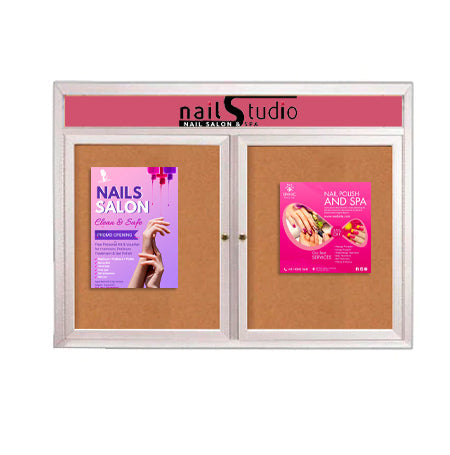 Enclosed Outdoor Bulletin Boards 50 x 40 with Header & Lights (Radius Edge) (2 DOORS)