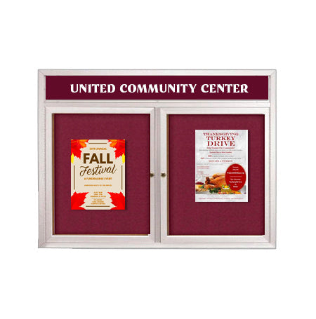 Enclosed Outdoor Bulletin Boards 50 x 50 with Header & Lights (Radius Edge) (2 DOORS)