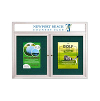 Enclosed Outdoor Bulletin Boards 60 x 24 with Header & Lights (Radius Edge) (2 DOORS)