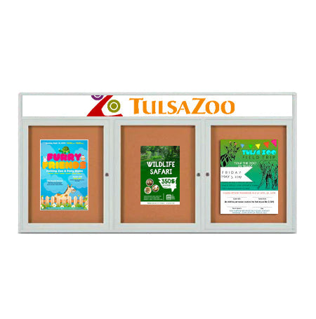 Enclosed Outdoor Bulletin Boards 84 x 24 with Header & Lights (Radius Edge) (3 DOORS)