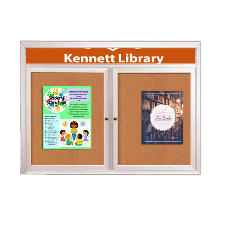 Enclosed Outdoor Bulletin Boards 84 x 36 with Header & Lights (Radius Edge) (2 DOORS)