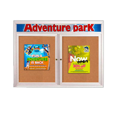 Enclosed Outdoor Bulletin Boards 96 x 36 with Header & Lights (Radius Edge) (2 DOORS)