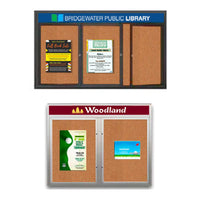 Enclosed Outdoor Bulletin Boards Radius Edge + LED Lighting + Header with 2-3 Door Metal Display Cases in 35+ Sizes