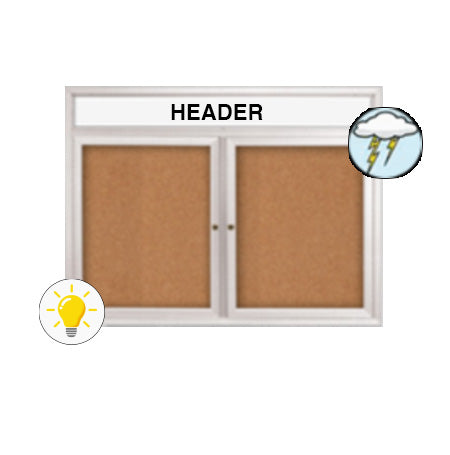 Enclosed Outdoor Bulletin Boards 72 x 30 with Header & Lights (Radius Edge) (2 DOORS)