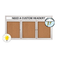 Enclosed Outdoor Bulletin Boards 96 x 30 with Header & Lights (Radius Edge) (3 DOORS)