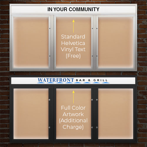 Personalized Header Printing Available: Choose either a FREE Black Helvetica Vinyl Type, or upload your own custom Full-Color Artwork at additional cost.