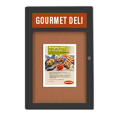 Outdoor Enclosed Bulletin Boards with Header and LED Lights | 9 Sizes + Radius Edge Cabinet Corners