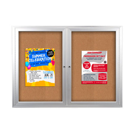 Enclosed Outdoor Bulletin Boards 72 x 36 with Interior Lighting and Radius Edge (2 DOORS)