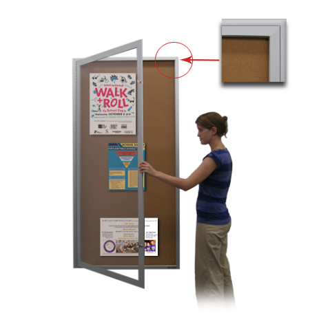 Extra Large Indoor, 24" x 72" Enclosed Bulletin Board SwingCase with Radius Edge Cabinet Corners