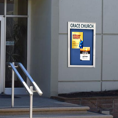 EXTREME WeatherPLUS™ XL Radius Edge Outdoor Enclosed Bulletin Boards with Personalized Message Header | Shown In Silver Finish