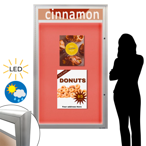 EXTREME WeatherPLUS™ XL Radius Edge Outdoor Enclosed Bulletin Boards Personalized Header + LED LIGHTS | Single Door in 15+ Sizes