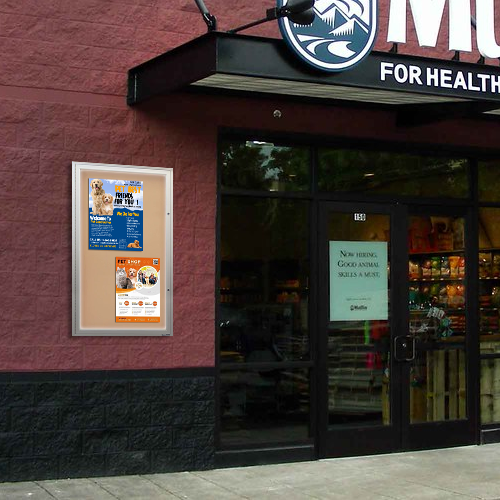 Extreme WeatherPlus XL Radius Edge Bulletin Board Display with LED Lights | Shown in Silver Frame Finish