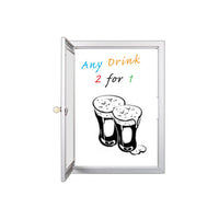 Extra Large Outdoor Dry Erase Marker Board Lighted SwingCases with Radius Edge Corners | Gloss White Board Magnetic Porcelain on Steel