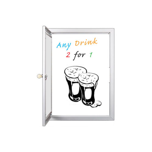 Extra Large Outdoor Dry Erase Marker Board Lighted SwingCases with Radius Edge Corners | Gloss White Board Magnetic Porcelain on Steel