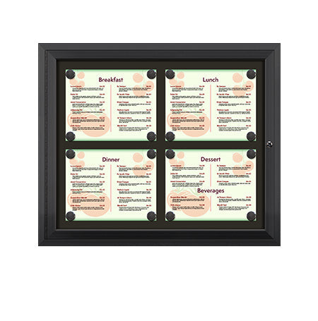 Outdoor Enclosed Magnetic Restaurant Menu Display Case | 14" x 11" Landscape | Holds Four Landscape Menus 2 TOP 2 BOTTOM