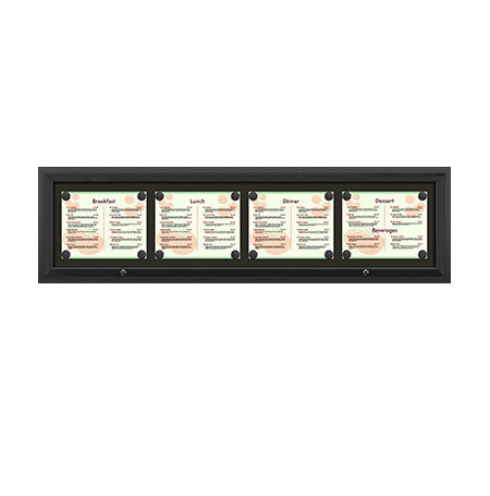 Outdoor Enclosed Magnetic Restaurant Menu Display Case | 14" x 11" Landscape | Holds Four Landscape Menus ACROSS