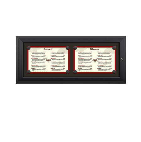 Outdoor Enclosed Magnetic Restaurant Menu Display Case | 17" x 11" Landscape | Holds Two Landscape Menus ACROSS