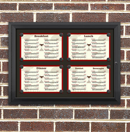 Outdoor Enclosed Magnetic Restaurant Menu Display Case | 17" x 11" Landscape | Holds Four Landscape Menus 2 TOP 2 BOTTOM