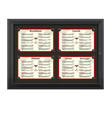 Outdoor Enclosed Magnetic Restaurant Menu Display Case | 17" x 11" Landscape | Holds Four Landscape Menus 2 TOP 2 BOTTOM