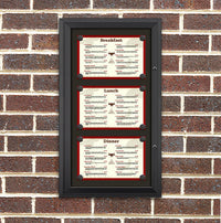 Outdoor Enclosed Magnetic Restaurant Menu Display Case | 17" x 11" Landscape | Holds Three Landscape Menus STACKED