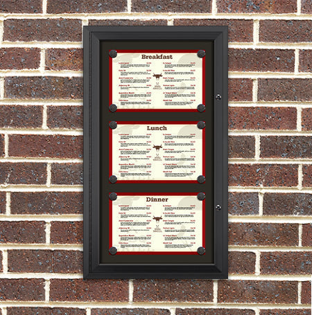 Outdoor Enclosed Magnetic Restaurant Menu Display Case | 17" x 11" Landscape | Holds Three Landscape Menus STACKED