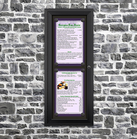 Outdoor Enclosed Magnetic Restaurant Menu Display Case | 11" x 17" Portrait | Holds Two Portrait Menus STACKED