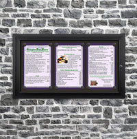 Outdoor Enclosed Magnetic Restaurant Menu Display Case | 11" x 17" Portrait | Holds Three Portrait Menus ACROSS