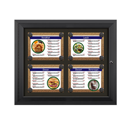 Outdoor Enclosed Magnetic Restaurant Menu Display Case | 11" x 8 1/2" Landscape | Holds Four Landscape Menus 2 TOP 2 BOTTOM