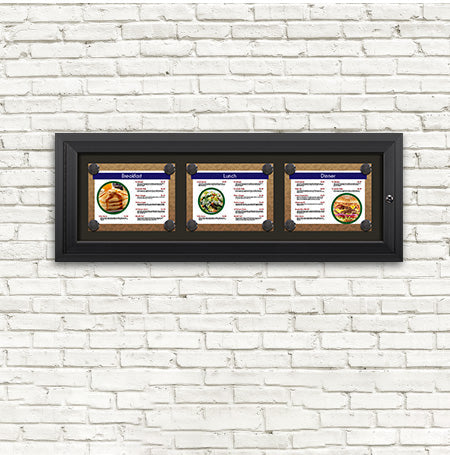 Outdoor Enclosed Magnetic Restaurant Menu Display Case | 11" x 8 1/2" Landscape | Holds Three Landscape Menus ACROSS