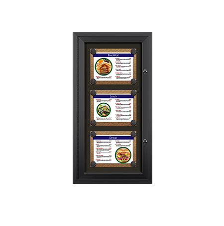 Outdoor Enclosed Black Magnetic Restaurant Menu Display Case for 11" x 8 1/2" Landscape Size Menus | Holds UP to Three Menus STACKED