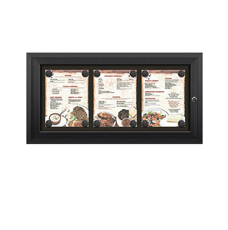 Outdoor Enclosed Magnetic Restaurant Menu Display Case | 8 1/2" x 11" Portrait | Holds Three Portrait Menus ACROSS