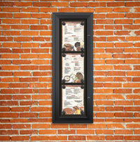 Outdoor Enclosed Magnetic Restaurant Menu Display Case | Tall, Wall Mount Metal Cabinet Holds Three 8 1/2" x 11" Portrait Menus STACKED