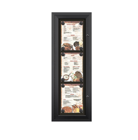 Outdoor Enclosed Magnetic Restaurant Menu Display Case | Tall, Wall Mount Metal Cabinet Holds Three 8 1/2" x 11" Portrait Menus STACKED