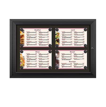 Outdoor Enclosed Magnetic Restaurant Menu Display Case | 14" x 8 1/2" Landscape | Holds Four Landscape Menus 2 TOP 2 BOTTOM