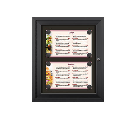 Outdoor Enclosed Magnetic Restaurant Menu Display Case | 14" x 8 1/2" Landscape | Holds Two Landscape Menus STACKED