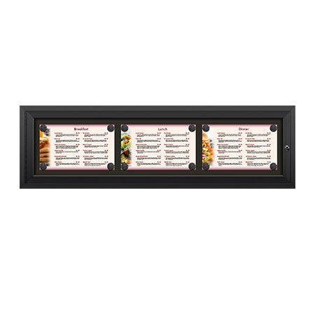 Outdoor Enclosed Magnetic Restaurant Menu Display Case | 14" x 8 1/2" Landscape | Holds Three Landscape Menus ACROSS