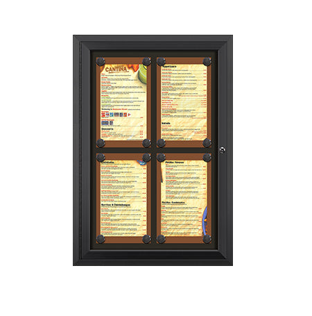 Outdoor Enclosed Magnetic Restaurant Menu Display Case | 8 1/2" x 14" Portrait | Holds Four Portrait Menus 2 TOP 2 BOTTOM